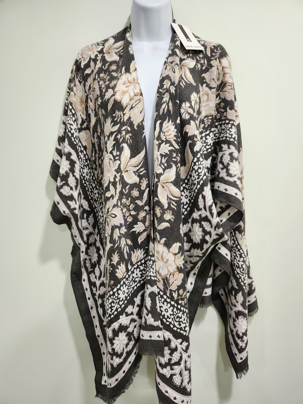 Nine West Floral Knit Cape - Black & Cream